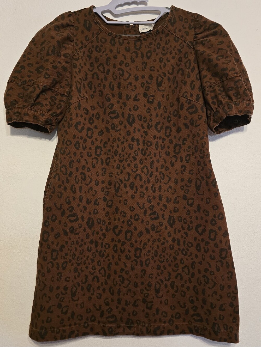 Universal Thread Leopard Print Puff Sleeve Denim Dress Size 6 Brown